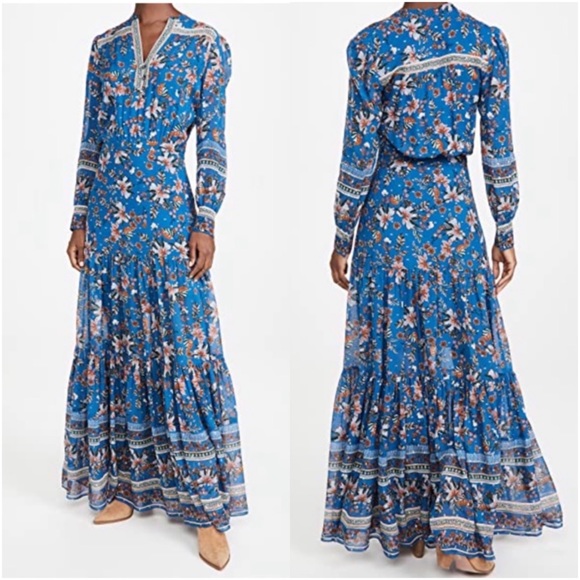 NWT VERONICA BEARD Sama Tiered Floral-print Fil Coupé Silk Georgette Maxi Dress - Picture 15 of 15